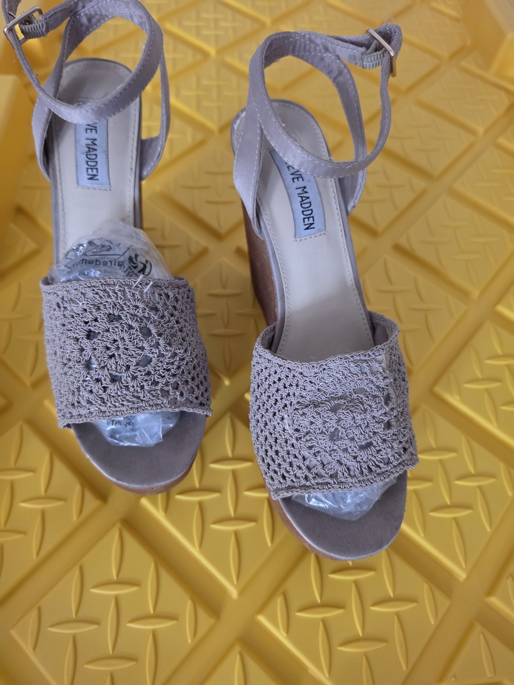 Steve Madden Crochet Ankle-Strap Heels in Taupe